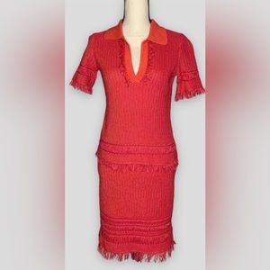 TORY BURCH Brielle Polo Knit Top & Pull On Skirt Fringe detail.